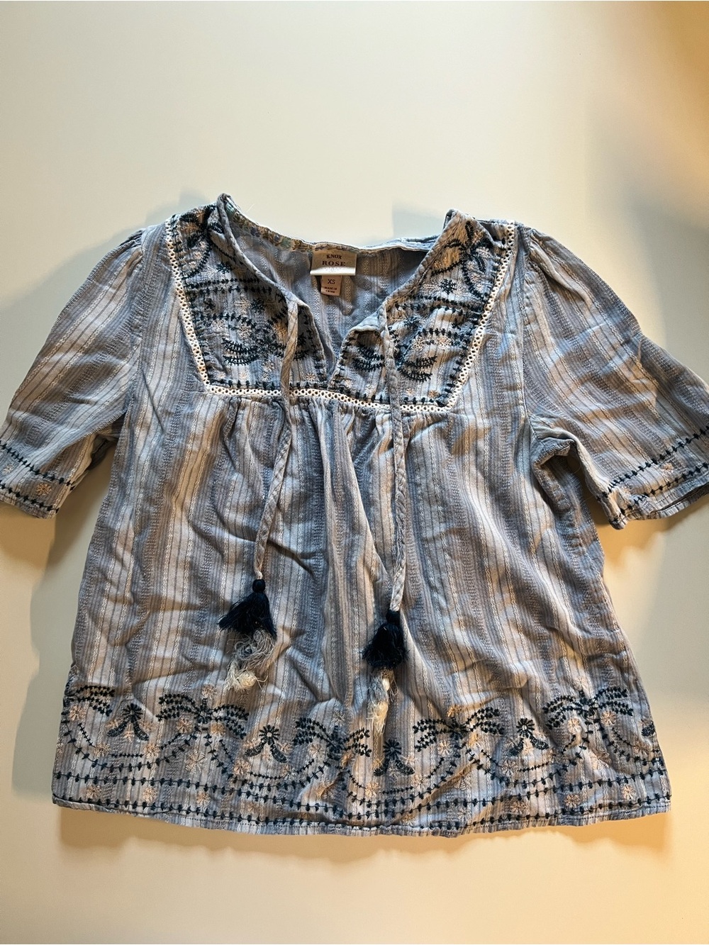 Endless Rose Blue Embroidered Peasant Tunic